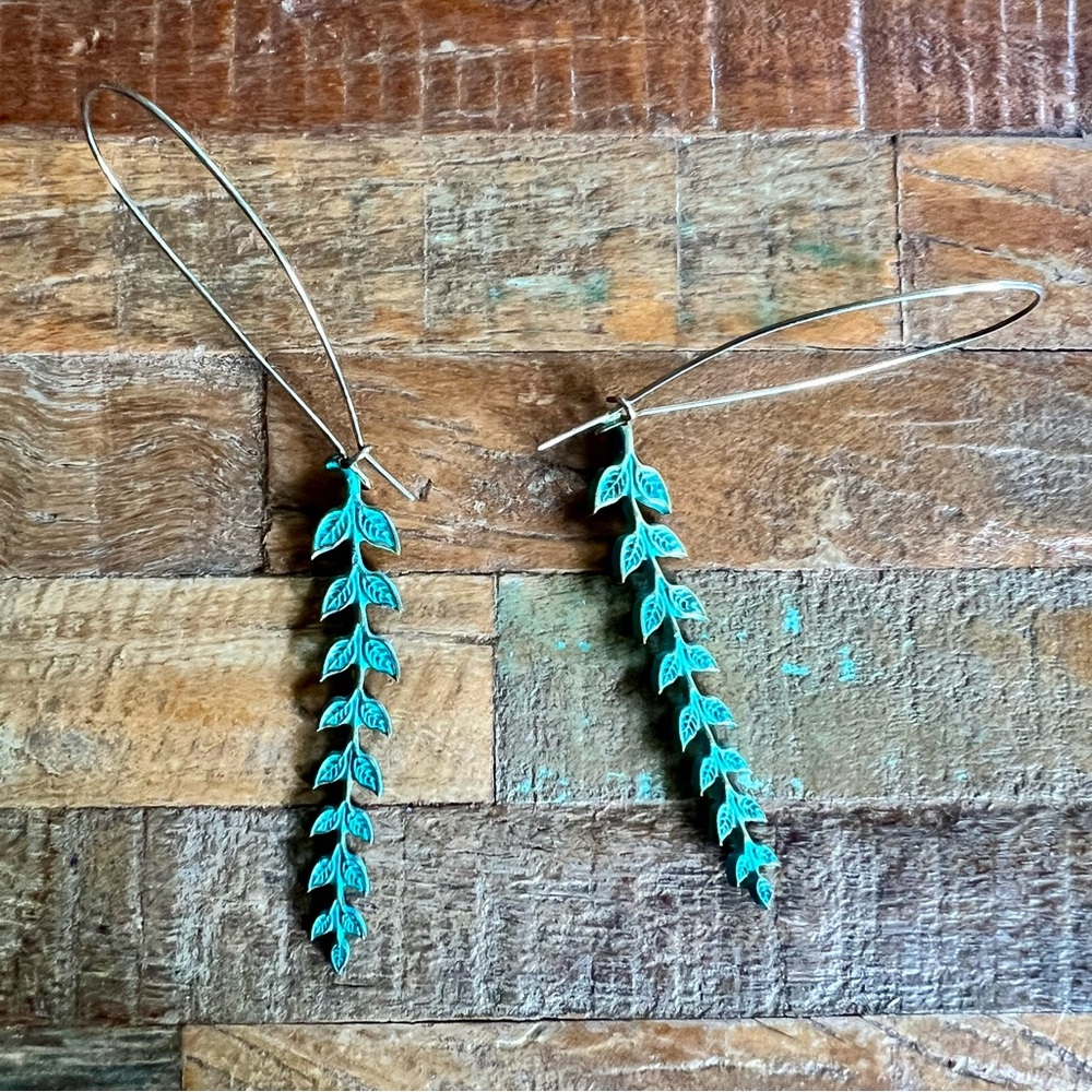 Anthropologie Green Leaves Drop Earrings